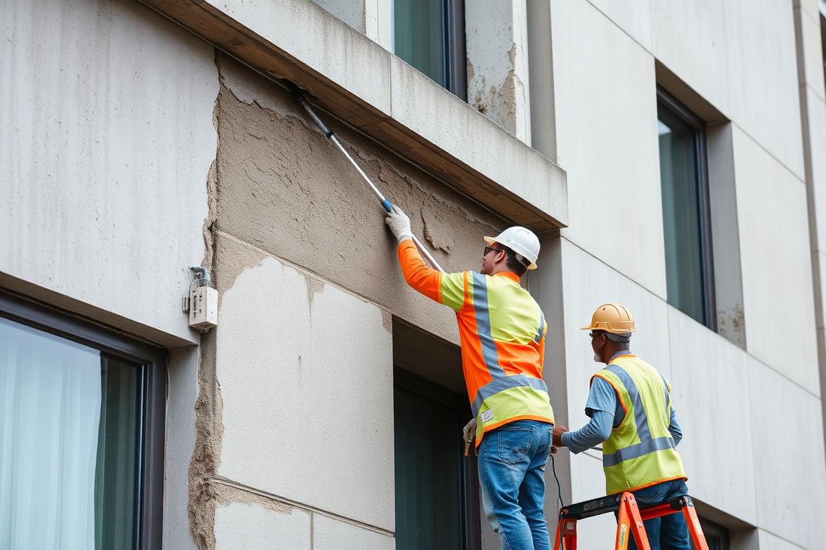 Concrete restoration on commercial facade